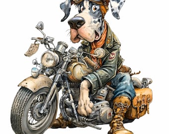 16 PNG Dogge Biker Clipart - Motorrad Hund PNG digitaler Download für Handwerker, T-Shirt Sublimation, Wandkunst, Aufkleber und druckbare Kunst