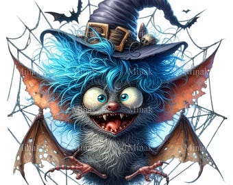 12 PNG Halloween Bat Witch Sublimation Design, Spooky Creature