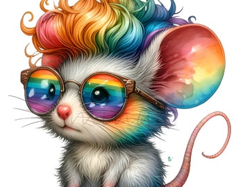 12 PNG Rainbow Mouse Clipart, Pride Month Colorful Animal Sketch