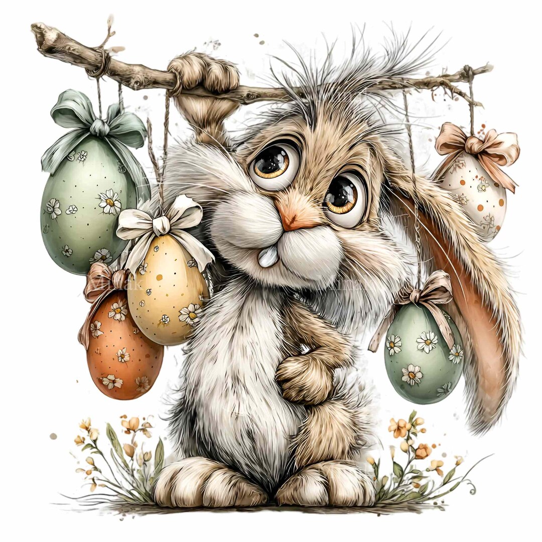 15 PNG Easter Rabbit Clipart, Watercolor Bunny With Pastel Eggs Spring ...