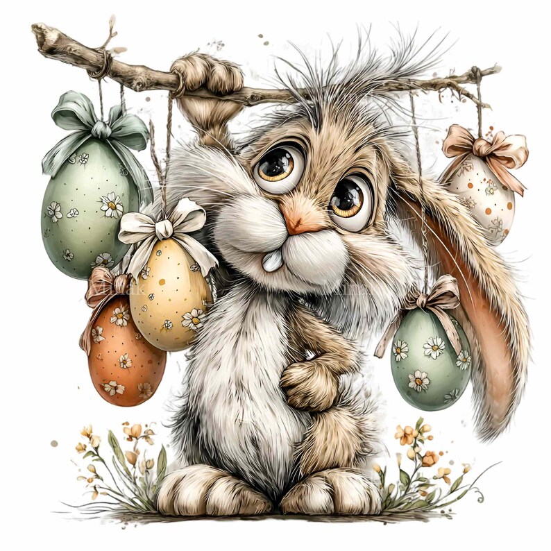 15 PNG Easter Rabbit Clipart, Watercolor Bunny With Pastel Eggs Spring ...