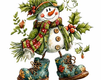12 Schneemann-Stiefel-PNG-Dateien, Hut-Schal-Grün-Sublimations-Weihnachtskunstdatei