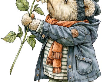11 PNG Bear Winter Coat Clipart, Flower Sublimation Design
