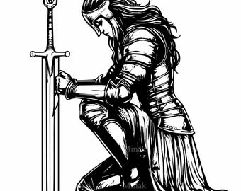 6 Female Knight Kneeling Sword Svg Medieval Warrior Woman Armor Cut File