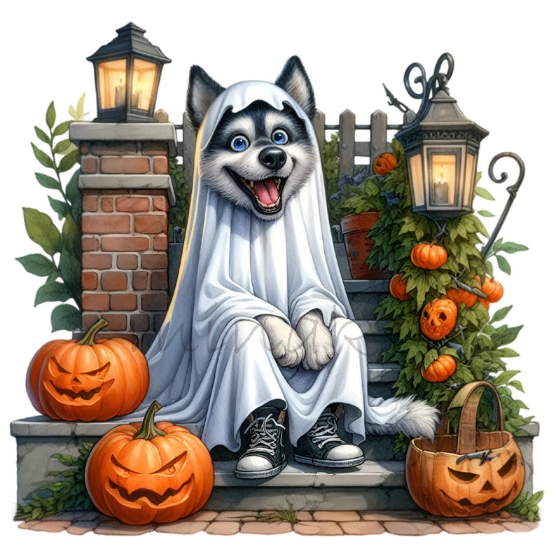 9 PNG Ghost Dog Halloween Husky Clipart, Spooky Pumpkin Art - Etsy