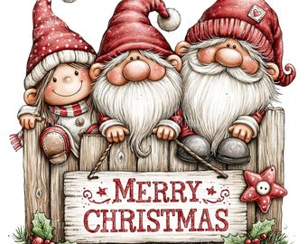 11 PNG Christmas Gnome Winter Fence, Holiday Trio Sublimation