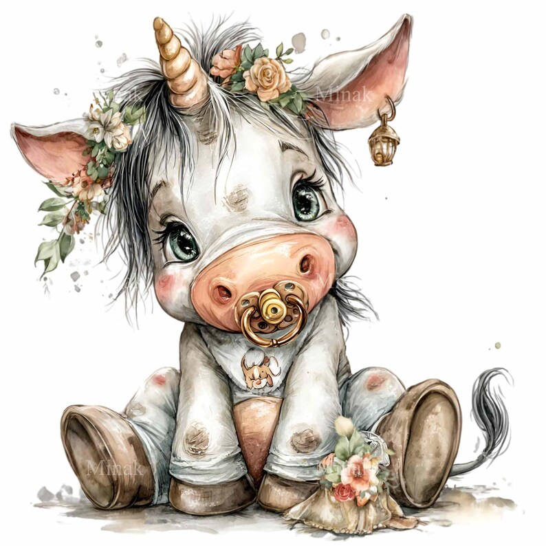 12 PNG Baby Unicorn Clipart – Fantasy Animal Illustration, Floral ...