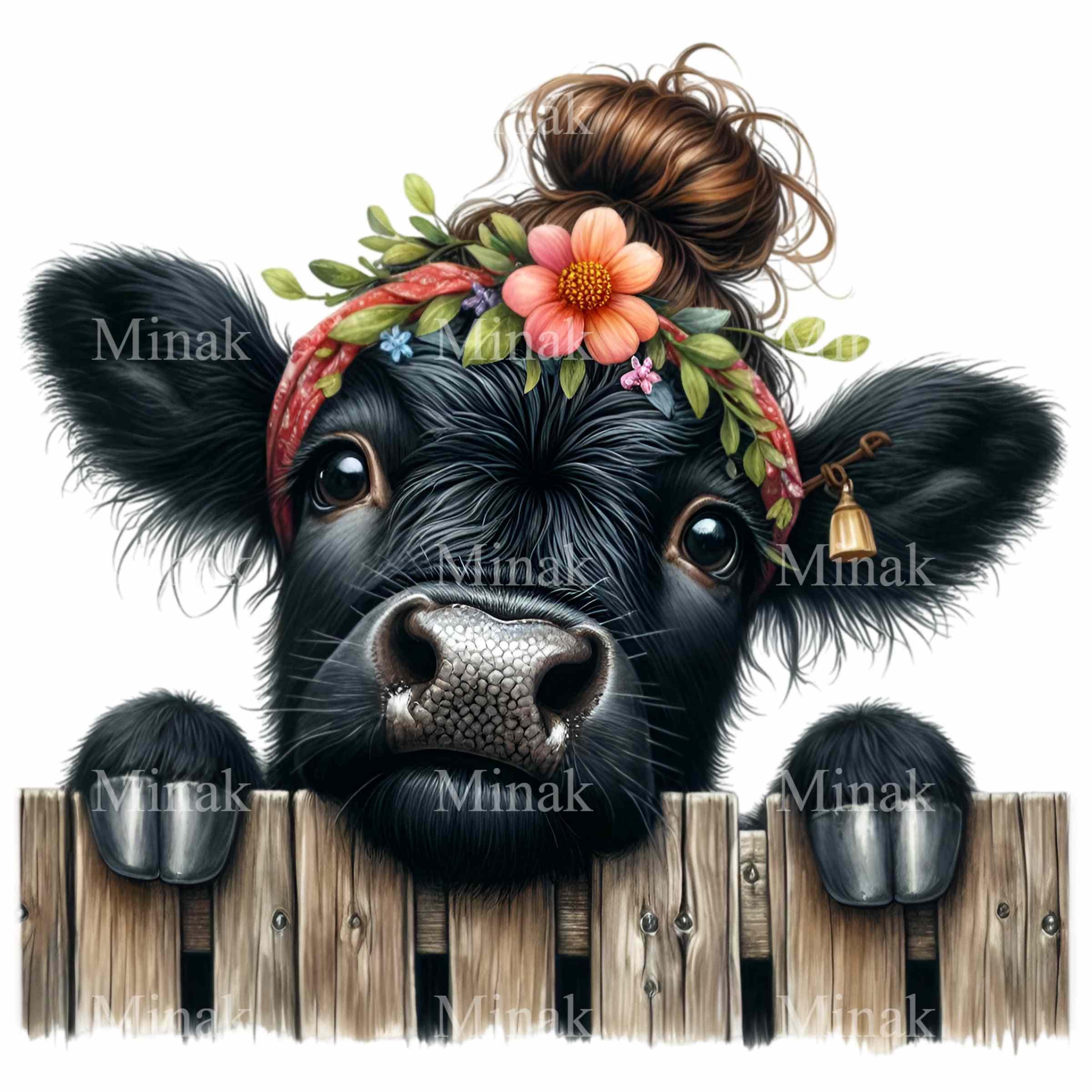 10 PNG Floral Crown Cow – Cute Cow PNG Clipart – Farm Animal Behind ...