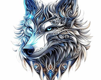12 PNG Ice Wolf Blue Tribal Forest Animal Fantasy Winter Wildlife