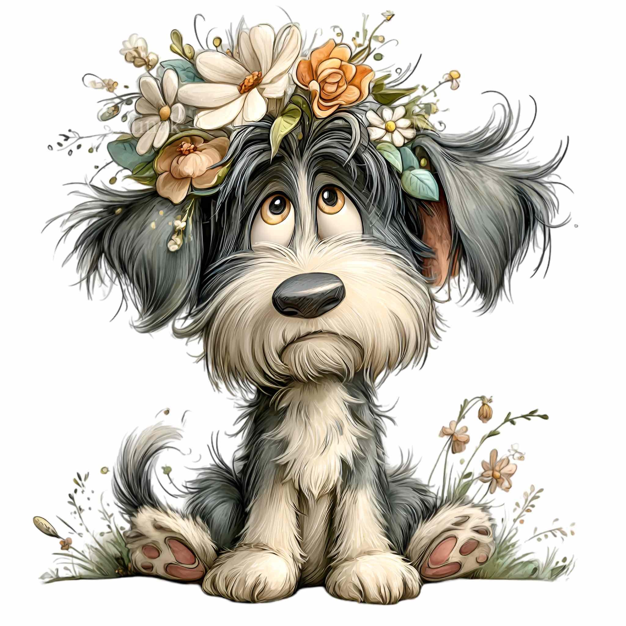 15 PNG Floral Puppy Clipart – Cute Dog PNG – Rustic Cartoon Pet ...