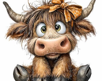15 Hooglanddier png – schattige koe png-clipart – boerderijillustratie voor kunst aan de muur kinderkamer, verjaardagsdecor, knutselwerk voor meisjes en printables