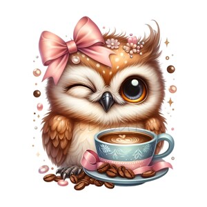 Coffee Owl Clip Art, Baby Bird Give a Wink, 15 PNG Girl Glasses ...