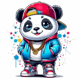 Cool Panda PNG Clipart em Streetwear, 12 Ilustrações de Hip Hop Panda com Boné, Moletom com Capuz e Corrente de Ouro