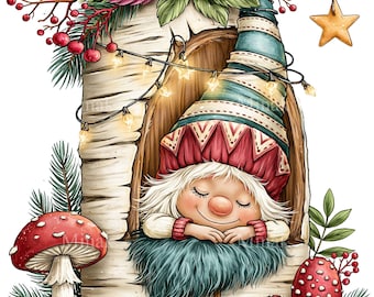12 PNG Birch Tree Gnome Mushroom House Sublimation Graphic