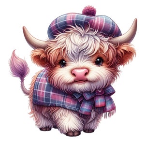 Clipart scozzese, 10 PNG acquerello Scozia mucca clip art, creazione di biglietti di San Valentino, asilo nido, diario di posta indesiderata di viaggio