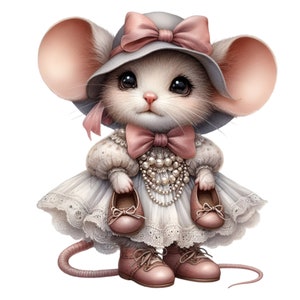 Adorabile topo Clipart PNG - 12 topi carini in abito con cappello e scarpe - Illustrazione di animali stravaganti