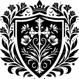 8 SVG Floral Shield SVG, Medieval Heraldic Emblem Clipart, Vintage Crest Silhouette for Cricut and Laser Cut Files