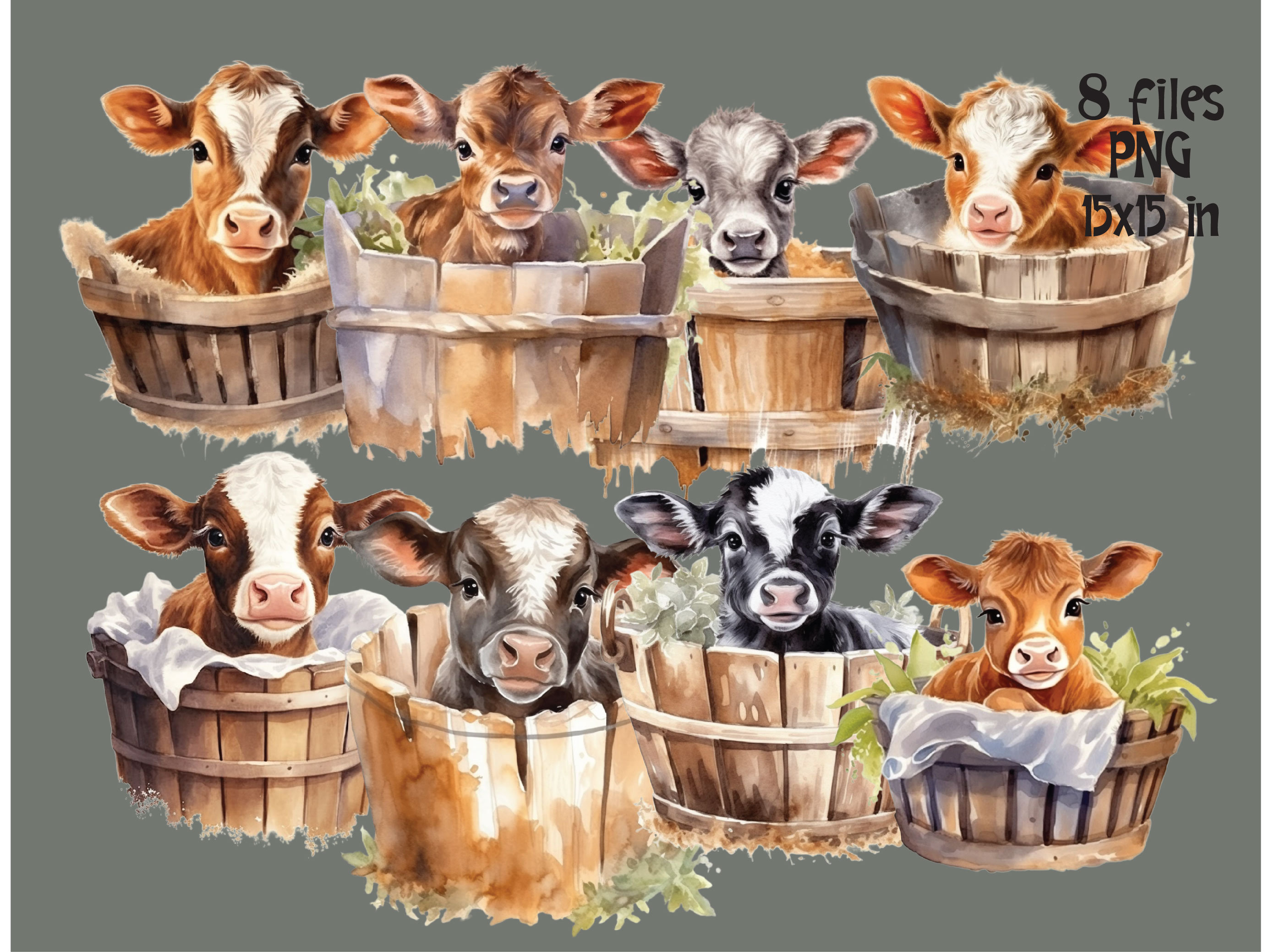 Watercolor Baby Cow Clipart PNG, Cute Calf Farm Sublimation - Etsy