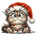10 PNG Cute Christmas Kitten Clipart, Santa Hat Cat With Lights, Red ...