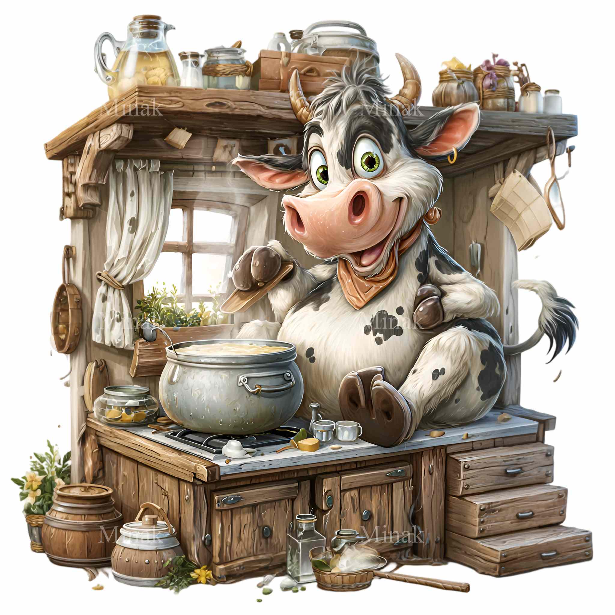 16 PNG Cooking Cow Clipart – Funny Cottage Kitchen, Cartoon ...