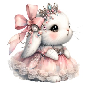 Hase Clipart, 14 PNG Prinzessin ClipArt, Kaninchen Aquarell druckbare, digitale Downloads, Kartenherstellung, Geschenkanhänger, Junk Journal, Kinderzimmer Dekor