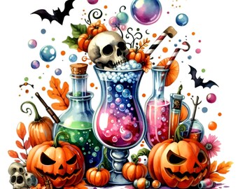 14 imagens PNG de poções de Halloween, coquetéis assustadores e bebidas de bruxa.