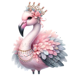 15 Elegant Flamingo PNG Clipart - Royal Pink Flamingo with Crown & Bows Digital Download for Sublimation and Crafts image 7