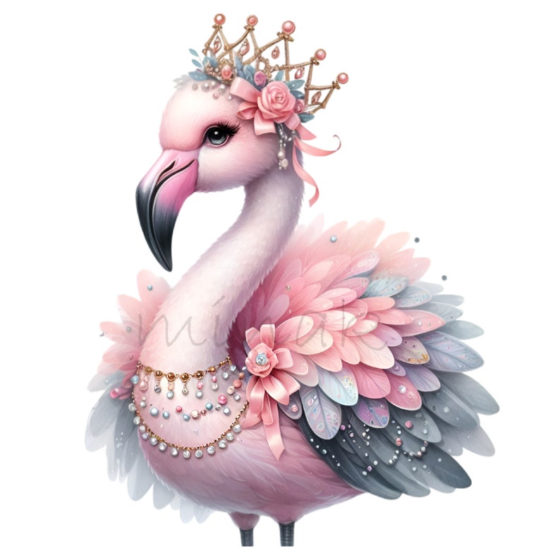 15 Elegant Flamingo PNG Clipart - Royal Pink Flamingo with Crown & Bows Digital Download for Sublimation and Crafts image 7