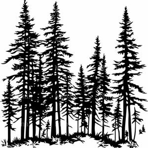 4 forêt de pins SVG – vecteur détaillé de silhouette d'arbre forestier – fichier numérique nature