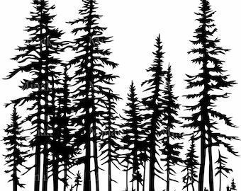 4 Pine Forest SVG – Silhueta detalhada de árvore da floresta – Arquivo de corte digital da natureza
