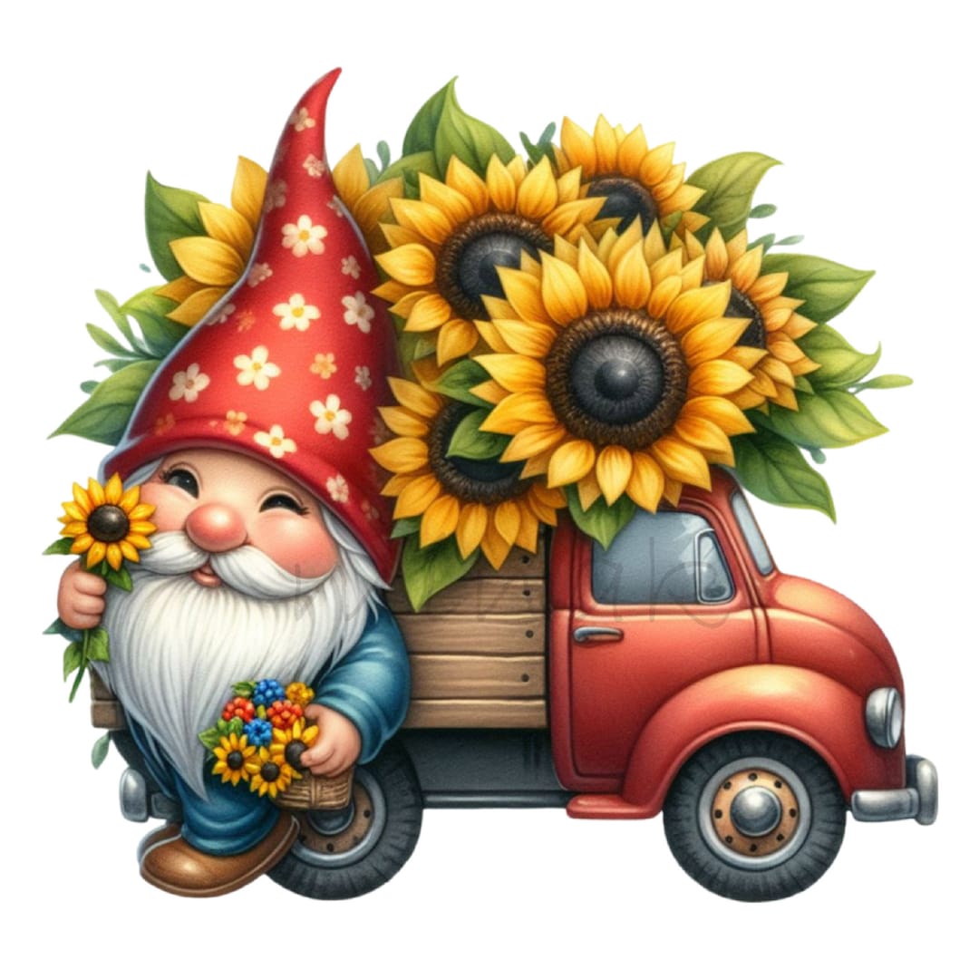 Sunflower Gnome Clipart, Gnome Clipart, Sunflower Clipart, Sunflower Png, Garden Gnome, Summer