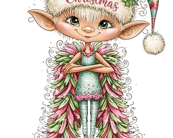12 PNG Tall Christmas Elf, Merry Holiday Pine Dress Graphic