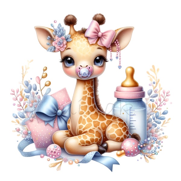 Giraffe illustraties, babyfles clipart, 10 PNG baby shower pasgeboren, Moederdag digitale download, kaart maken, sublimatie, ongewenste Journal