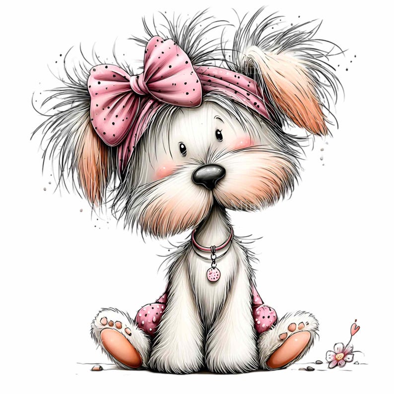 16 PNG Puppy Watercolor Dog With Pink Bow Clipart, Floral Pet Baby ...