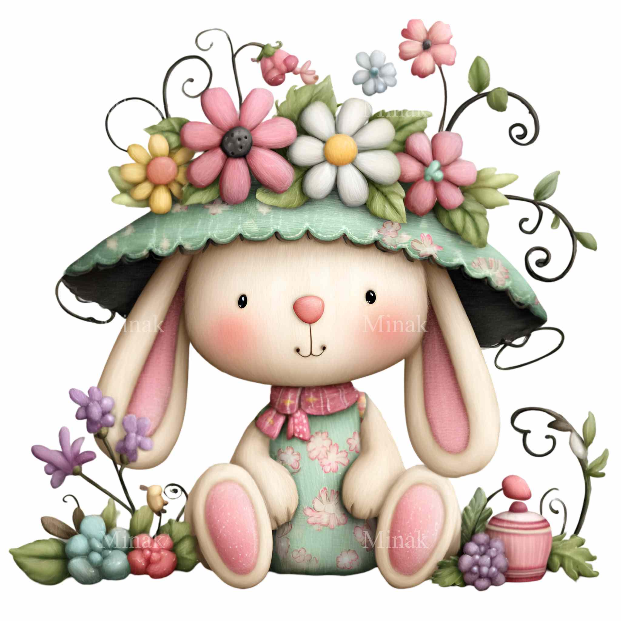 16 PNG Garden Rabbit Floral Hat Bunny Clipart, Spring Nursery - Etsy