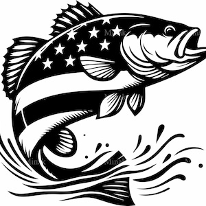 8 SVG springbaars SVG – patriottische vis gesneden bestand – Amerikaanse vlag clipart voor visliefhebbers, vinylambachten en Fourth of July-decor