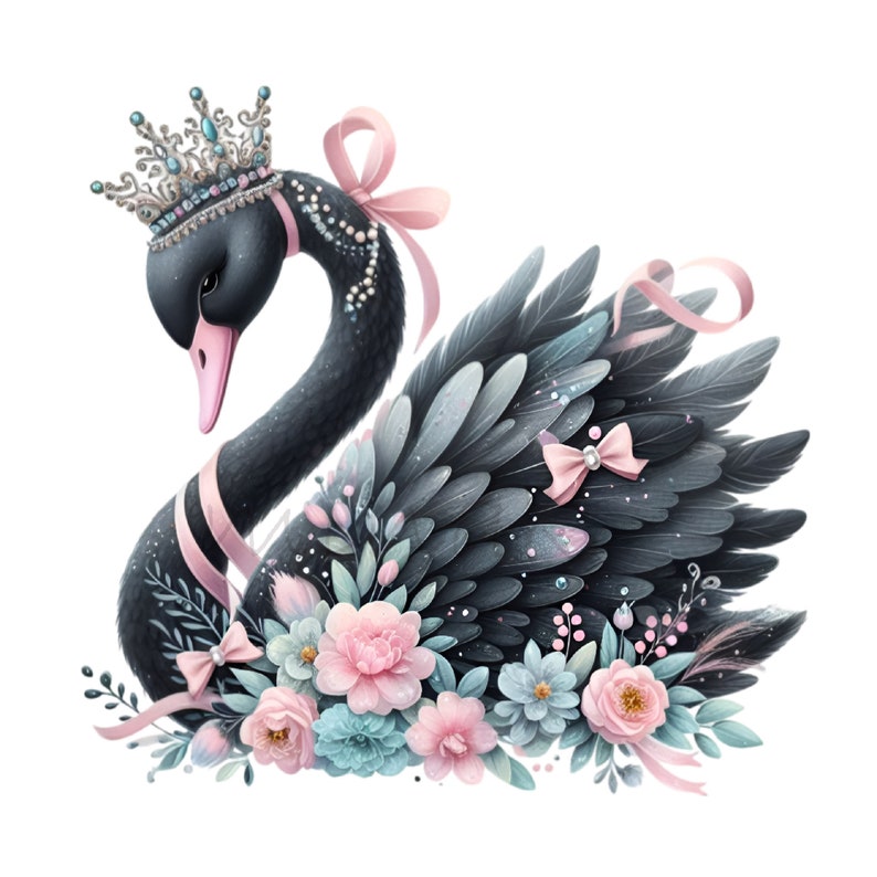 Swan Ribbon 10 PNG Princess Swan Clipart – Elegant Floral Tiara Swan, Nursery Wall ...