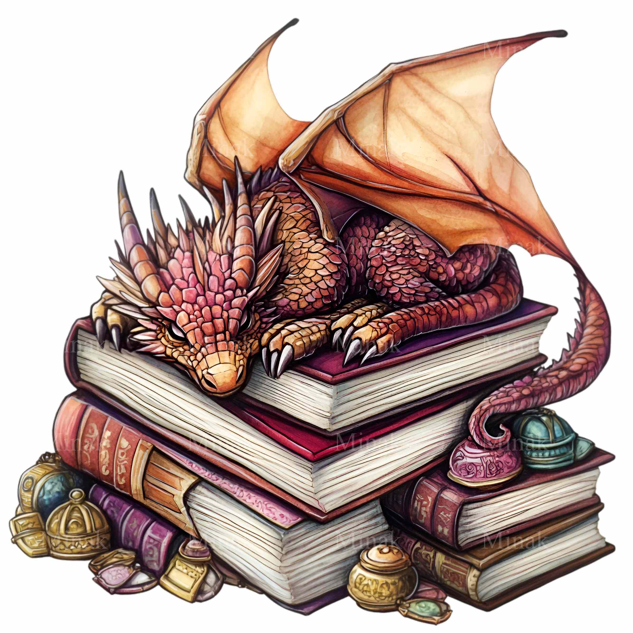 12 Majestic Dragon on Books PNG Clipart – Fantasy Hoarding Dragon With ...