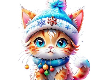 15 Gattini invernali blu PNG, clipart di gatti con fiocchi di neve, design per sublimazione natalizia