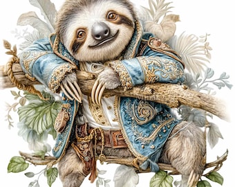 15 PNG Pirate Sloth Clipart Vintage Royal Jacket Graphic Art