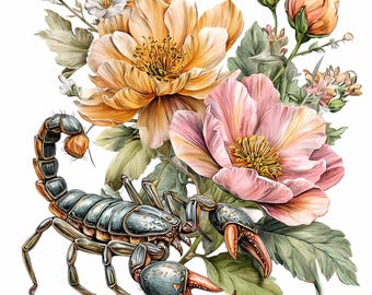 15 PNG蠍座の蠍座、花牡丹のクリップアート、エッジの効いた植物の誕生