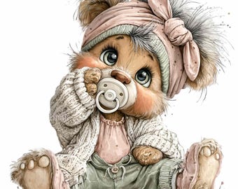 12 PNG Baby Bear Clipart – Cute Animal Illustration for Nursery Decor, Baby Shower Invitations, Kids Wall Art, Sticker, Sublimation, Apparel