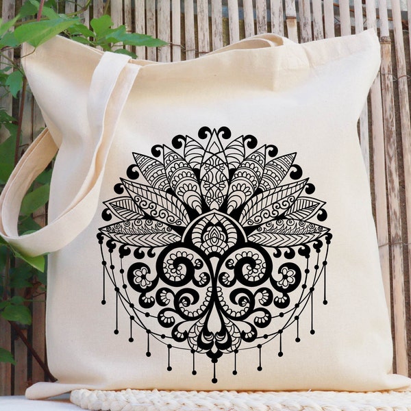 Mandala Lotus Flower Svg, Namaste Yoga Shirt Meditation Tote Bag Design, , For Cricut, Vector, Vinyl Transfer, Dxf, Instant Downloads