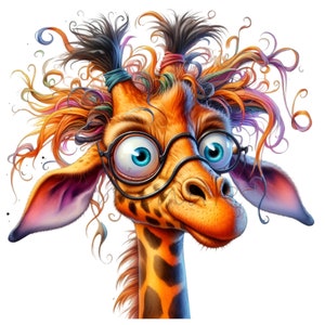 Verrückte Giraffe Safari Animal, 15 PNG Shirt Grafiken Cartoon Illustration Clipart