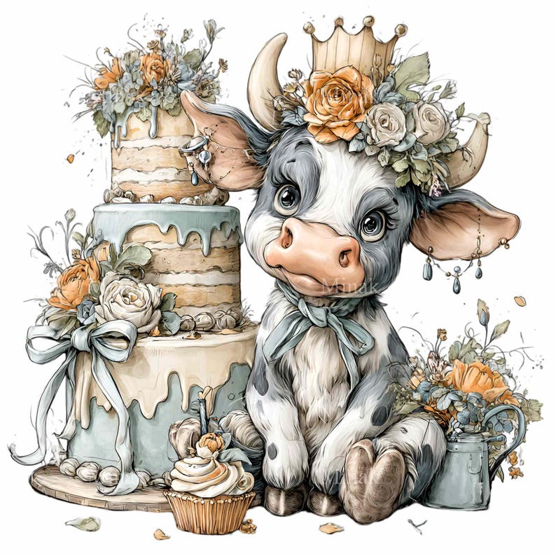 15 PNG Floral Cow Clipart – Cute Farm Animal PNG – Digital Art for ...
