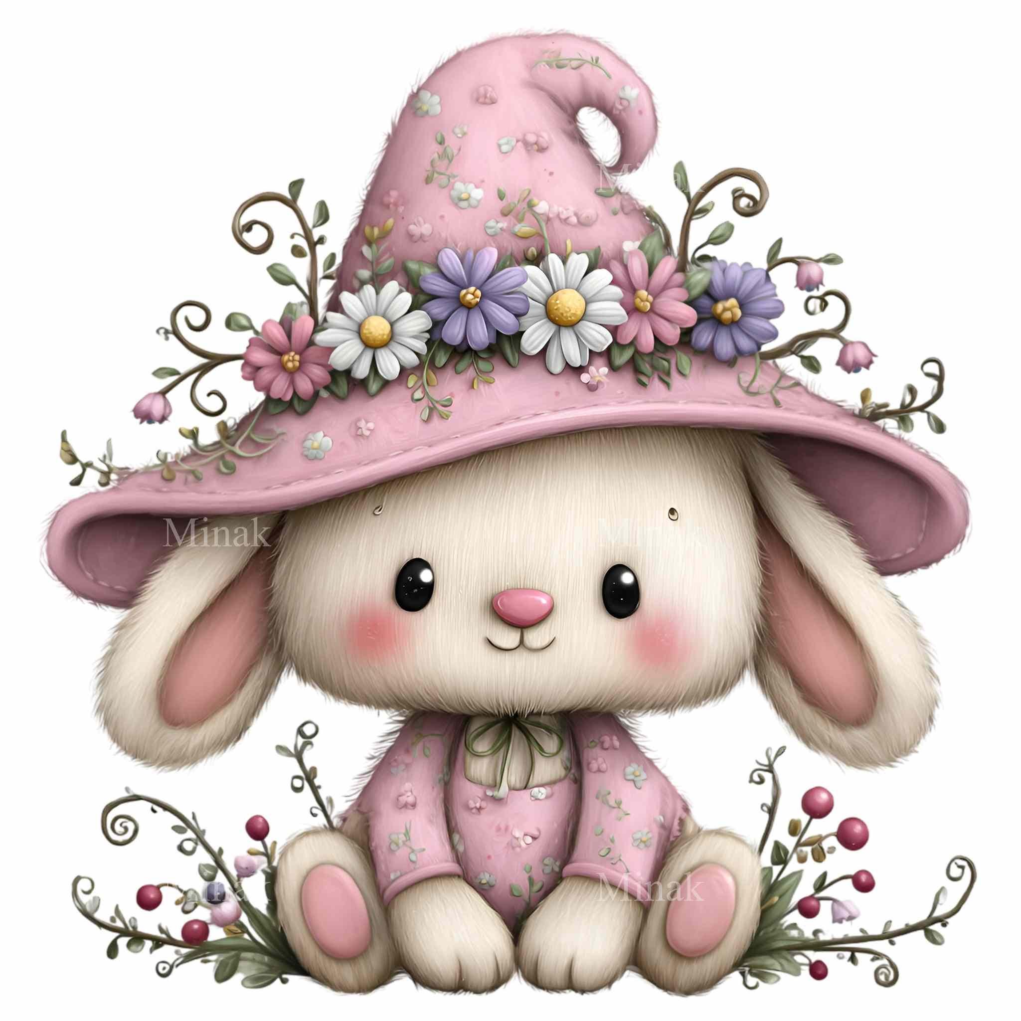 16 PNG Spring Bunny Clipart – Floral Hat Animal Art for Crafts ...