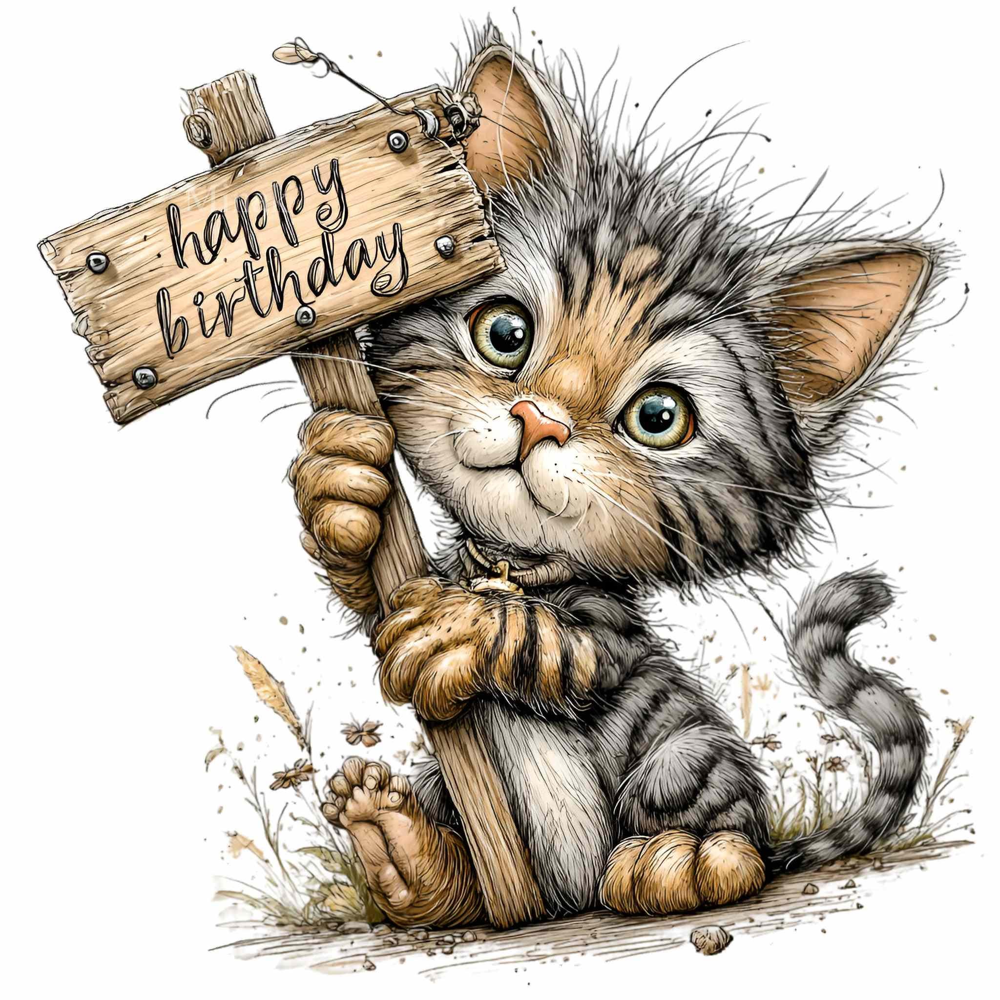 happy birthday cat, funny cat, cat illustration,... 12 PNG Birthday Cat Sign – Funny Kitten PNG Clipart – Cute Animal for ...