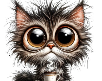 コーヒーを飲むかわいい子猫 12 PNG コミック 猫風変わりな動物漫画