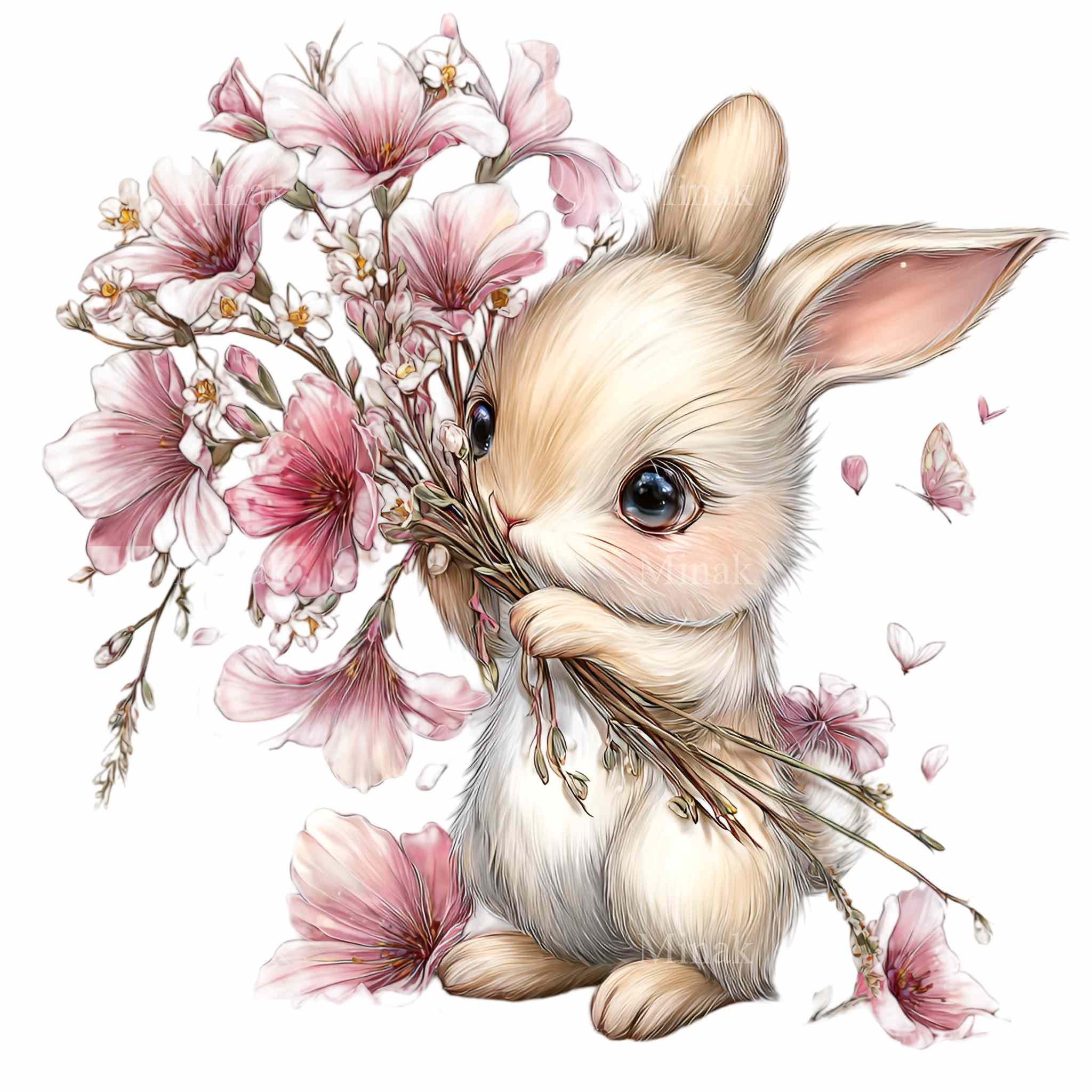 10 PNG Floral Bunny Clipart – Spring Rabbit With Rose Bouquet for ...