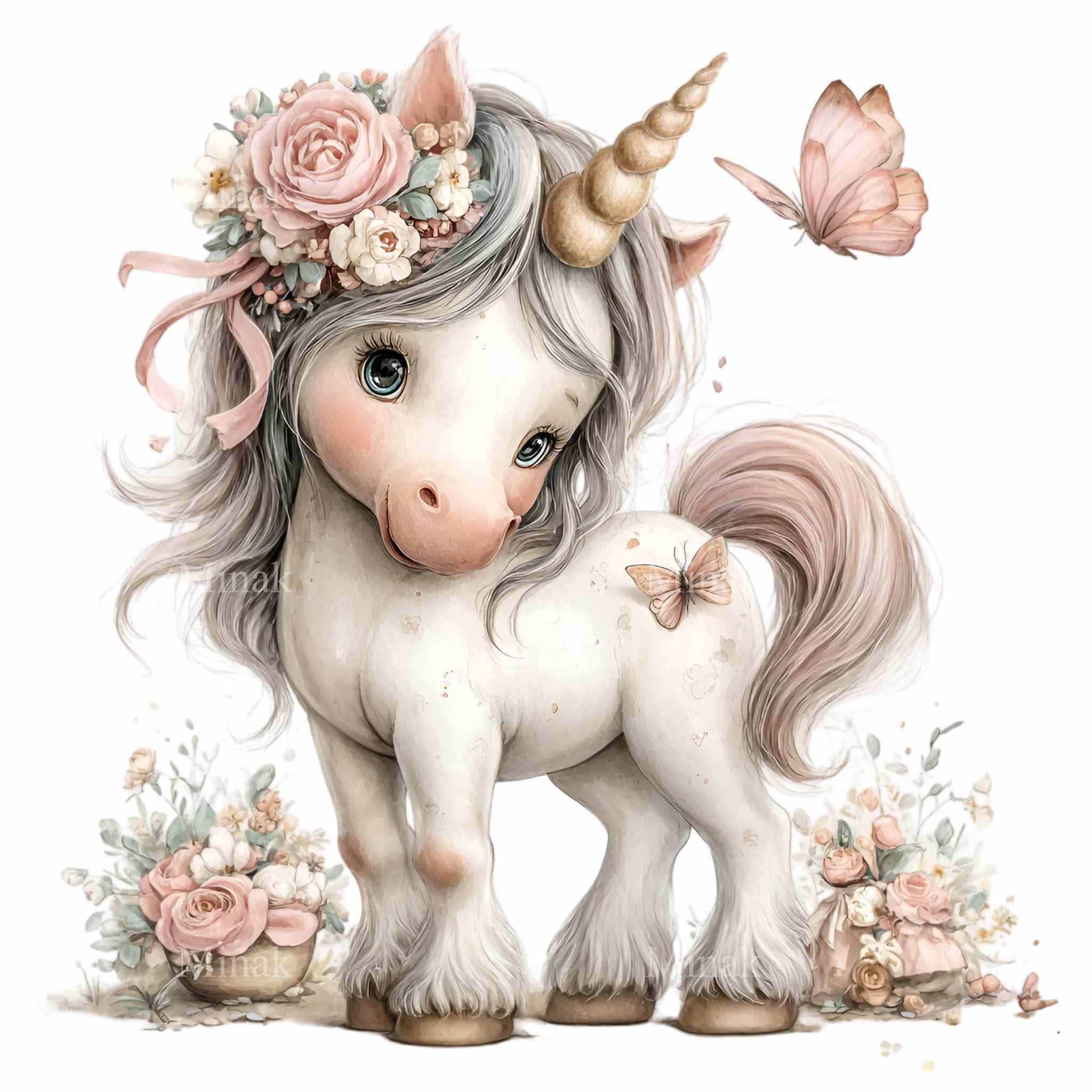 20 PNG Unicorn Clipart Floral Illustration – Baby Fantasy Animal ...
